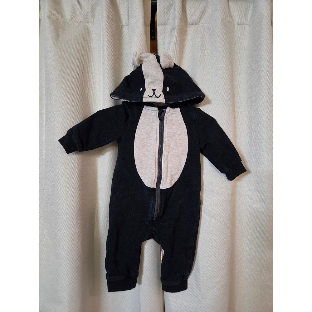 Cat & Jack Baby Skunk Hooded Full Zip Coverall Black Gray 0-3M